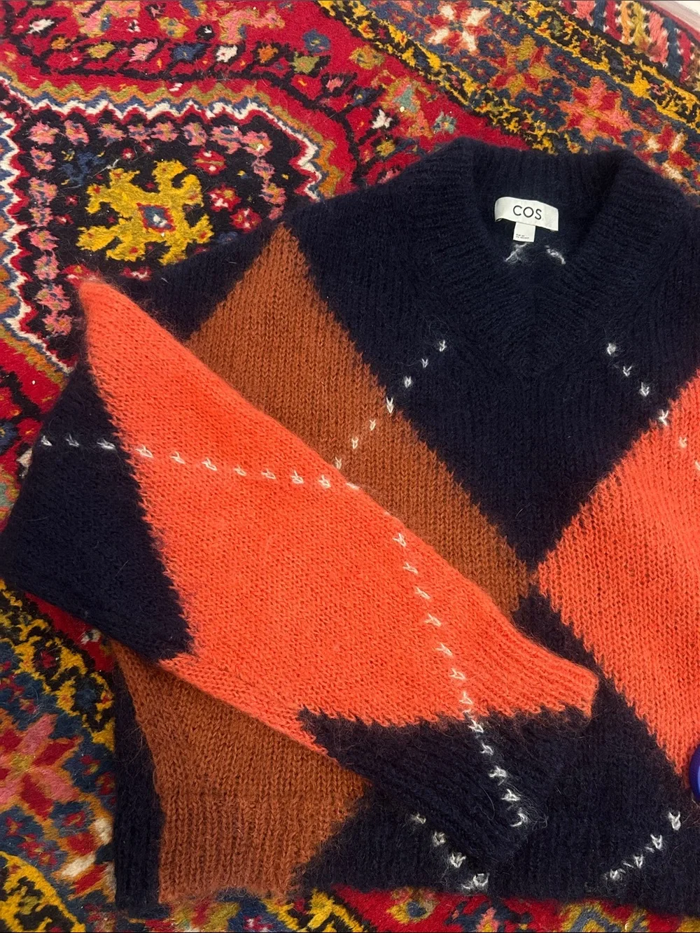 Cos Women's Cropped Argyle Mohair and Wool Sweater XS